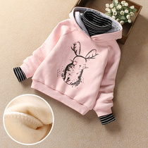 Girl plus velvet sweater autumn and winter 2021 New Korean version of the tide air childrens thick warm hooded top