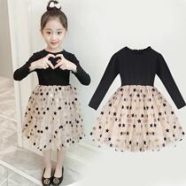 2020 spring womens clothing new childrens spring and autumn fashion tide big boy Super foreign air Joker five-pointed star dress