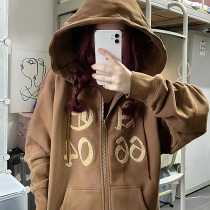 Autumn Winter Thickening Plus Suede Silver Fox Suede American Retro Clothing Women Lovers Loose zipped cover with hat brown jacket