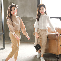 2020 girls set Spring and Autumn casual long sleeve shirt with cotton ankle-length pants
