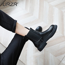 urzr leather Martin boots womens British style 2020 new autumn and winter short tube black all-match flat Chelsea boots