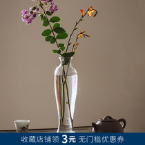 Chinese Zen glass vase Guanyin bottle Japanese flower arrangement Transparent living Room desktop tea mat with soft decoration