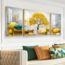 living room decorative painting light and luxurious sofa background wall rich tree high-end hanging mural painting crystal porcelain painting triple painting