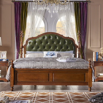 American country solid wood double bed 1 8 meters solid wood Roman column leather back bed Jane Mei wedding bed new