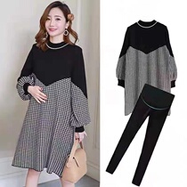 Pregnant women spring and autumn dress suit fashion top womens large size new trendy mother does not show pregnant belly cover plus velvet skirt