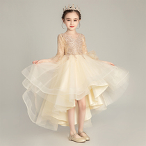 Girl princess dress flower girl puffy gauze childrens birthday evening dress long sleeve girl host foreign air costume