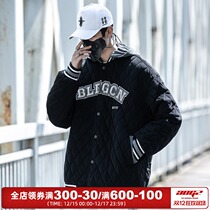 Little Bin Guochao brand winter hooded baseball jacket mens loose thick coat cotton-padded clothes diamond-shaped grid couples cotton suit