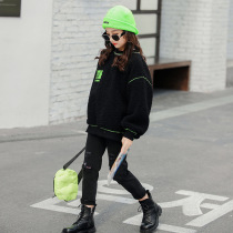 Girls plus velvet sweater 2021 Winter wear new round neck jacket in big children casual pullover clothes tide tide