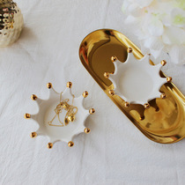 Nordic ins Crown ear box ring storage plate jewelry box shooting props gold ceramic small ornaments decoration