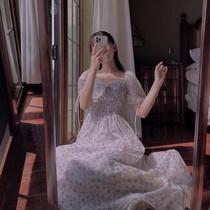 Fa-style first love nepotism nepotism nepotism web yarn Broken Flowers One-piece Dress Woman 2021 Early spring Andromeda Dress Skirt Waist Long Skirt Ankles