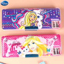 Barbie multifunctional stationery box Princess children plastic pen box cartoon cute girl Primary School double-sided pencil box