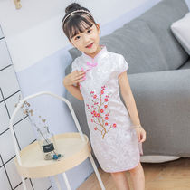 Plum blossom embroidery Childrens cheongsam Chinese dress primary school girl baby skirt summer child ethnic Tang costume