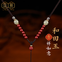 S925 silver and Tian Yuzhu sand pendant hanging rope Manau Yupei hanging pendant rope male and female woven red black rope