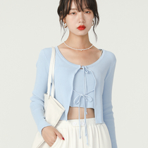 Spring and summer 2021 new cross strap thin short cardigan top womens knitted camisole vest two-piece