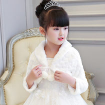 Childrens cloak cloak out princess little girl long sleeve thickened warm coat white flower girl hair shawl autumn and winter