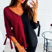   Sexy V-neck womens blouse solid color chiffon blouse long