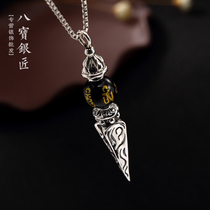 Eight treasures silversmith S925 sterling silver six-character mantra big Ming curse Vajra pendant retro Thai silver men and women transfer pendant