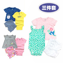 Woman Baby Suit Pure Cotton Baby T-Shirt Triangle Khays Shorts Sleeveless One-piece Suit Three Sets