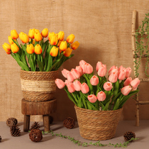 Hand Feel Tulip Courtyard Xuanguan Living Room Decoration Simulation Flowers Fields Garden Wind Photography Props Upscale PU Fake Flowers Dry Flowers