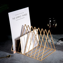 Wrought iron desktop bookshelf Nordic study table Girl Three-dimensional magazine storage rack multi-layer retro ins simple