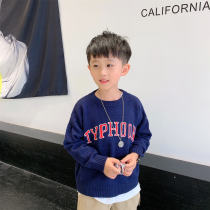 Fan Xiaofan 2019 autumn new childrens clothing childrens navy blue letter sweater boys round neck top sweater