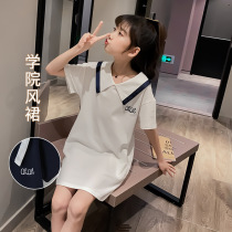 Korean Girls Dress Summer 2021 New Style CUHK Childrens College Style Short Sleeve Polo Shirt Princess Skirt