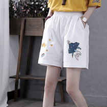 Han Suoyi retro literature and art summer new five-part pants women patch embroidered flower casual pants women slim loose shorts