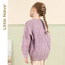 LittleNaive small naive autumn clothes girl long sleeve sweater pullover solid color children round neck sweater