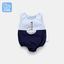 Jingle mallet baby jumpsuit 0-1 year old male baby sleeveless bag fart suit Summer thin new born son sailing coat