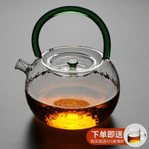 High temperature resistant glass teapot suit tea boiling kettle Home glass kettle thickened fruit flower teapot