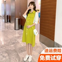 Pregnant summer suit Short-sleeved skirt temperament net red tide style personality pregnant woman dress hot mom out of summer skirt