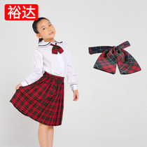 Yuda Shenzhen unified primary school school uniform female autumn and winter dress collar flower matching plaid bow tie