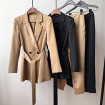 Pearlescent texture belt slim suit suit suit suit two-piece Air small satin texture long sleeve suit