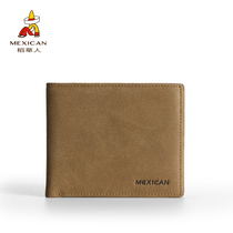 Scarecrow mens wallet short ultra-thin simple cowhide Japanese and Korean fashion woven pattern wallet tide youth wallet