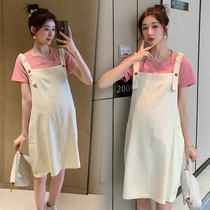 (Broken Yard clear cabin) Netred suit new summer pregnant woman Liandress Summer hanging band dress T-shirt Two sets
