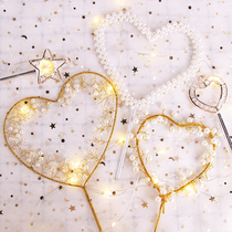 Baking cake decoration Pearl love ring insert card transparent crystal Pearl heart shaped insert fairy stick