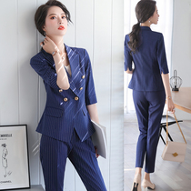  Fashion suit suit female striped temperament small suit summer thin high-end professional wear socialite president overalls