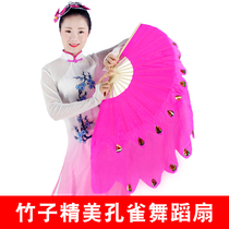 Polishing bamboo bone peacock fan dance fan square dancing fan performance performance Yangko fan lengthy