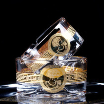 Gold crystal glass ashtray Household bedroom size cigarette plate Personality living room office cigar cylinder