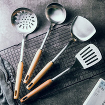 Stainless steel beech wood handle spatula spoon set household kitchen utensils pan special shovel stir scoop spoon