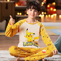 Boys pajamas Spring and Autumn long sleeve cotton suit winter cartoon boy 12 middle and Big Boy 15-year-old childrens home clothes