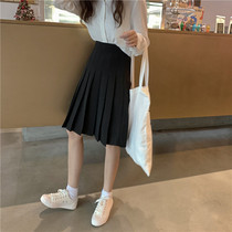 Large size womens skirt spring and autumn summer new solid color JK uniform skirt pleated skirt middle skirt elastic waist anti-light