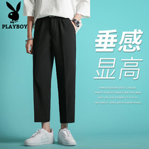 Flowers Playboy men Summer slim fit Ice Silk West Pants Business 90% Straight Silo Casual Pants Black Pituitary Pants