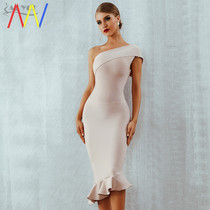 2021 Women Bandage off Shoulder Ruffles Evening Party Dress