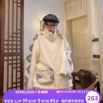 INSANE LASIA original color-blocking floral lamb velvet jacket tide brand men and women couple jacket INSNLASIA