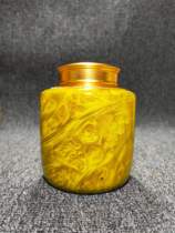  Golden camphor tea pot Solid wood tea box Tea pot Copper lid sealed multi-function storage pot Puer storage tea pot Tea set