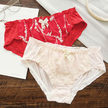 Red underwear girls life ice silk daily girls triangle trousers marry cow summer thin