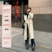 The long winter Korean edition of loose and high temperament whisker coat in double - sided cashmere coat