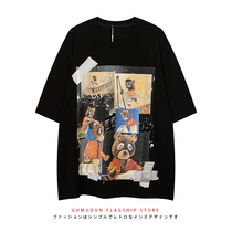 GUMUDUN Small Bear Stamp ins American retro short sleeve t-shirt male and female summer trend easing lovers half sleeve tide