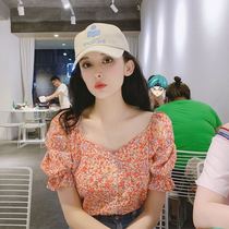 (Chen Tai)MAJE Gulinaza with the same bubble sleeve floral shirt new chiffon shirt top tide
